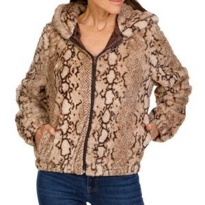 XOXO Vegan Fur Animal Print Hooded Jacket